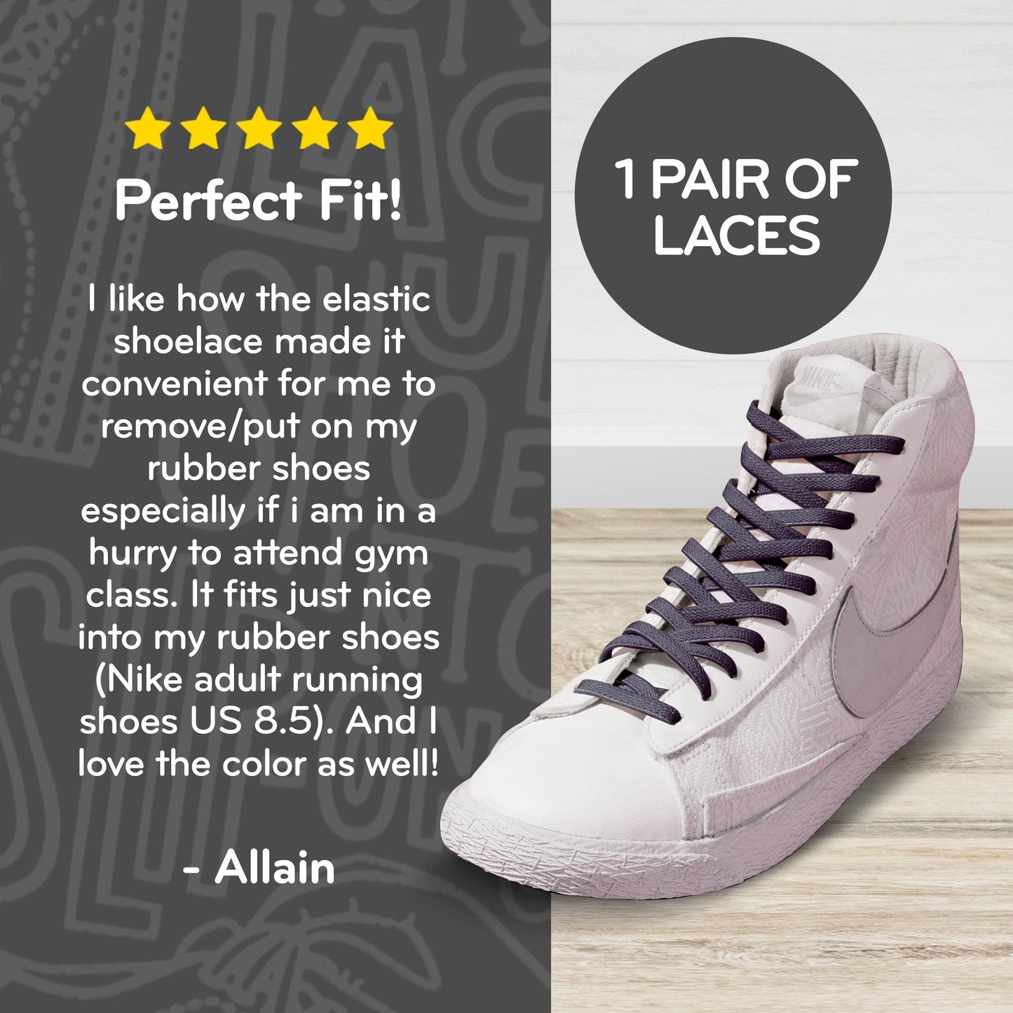 Grey Flat Elastic Stretch Shoe Laces