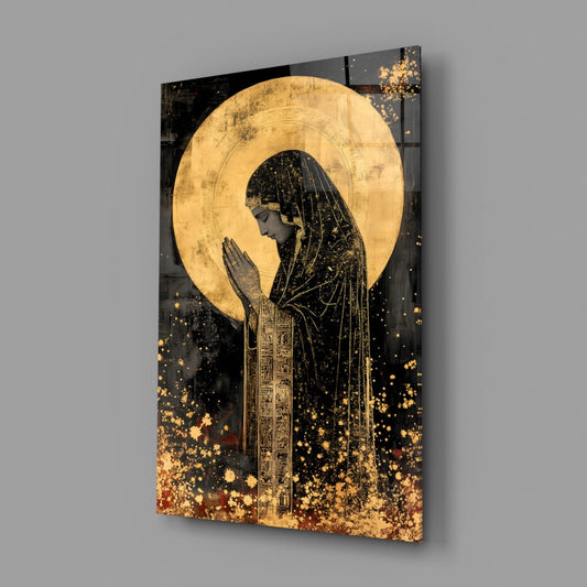 Golden Prayers of Mary Glass Wall Art || Designer Collection