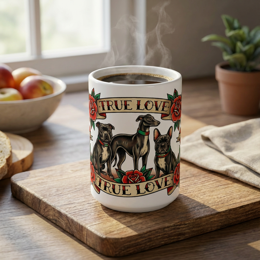 Tattoo Flash Pups - Loyal Hearts 15oz Mug