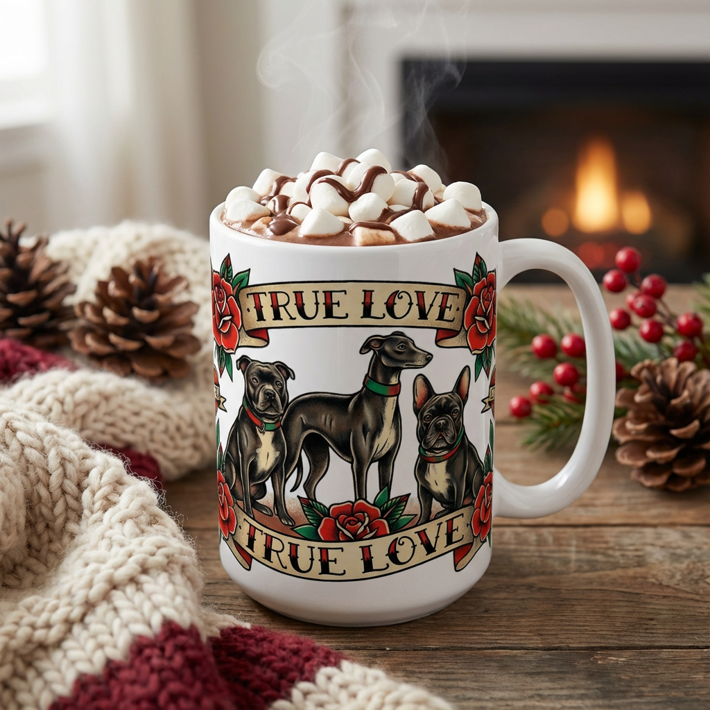 Tattoo Flash Pups - Loyal Hearts 15oz Mug