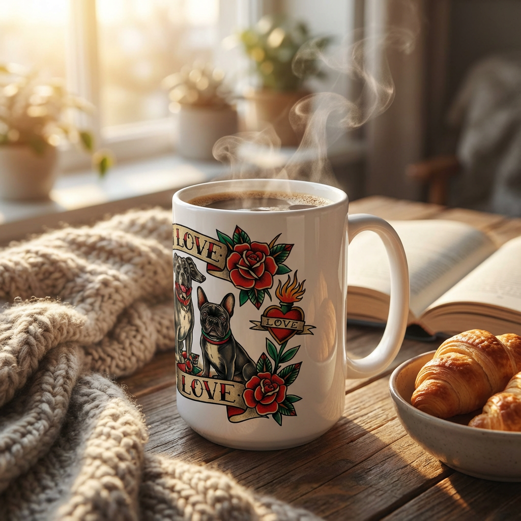 Tattoo Flash Pups - Loyal Hearts 15oz Mug
