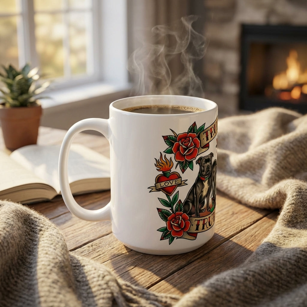 Tattoo Flash Pups - Loyal Hearts 15oz Mug