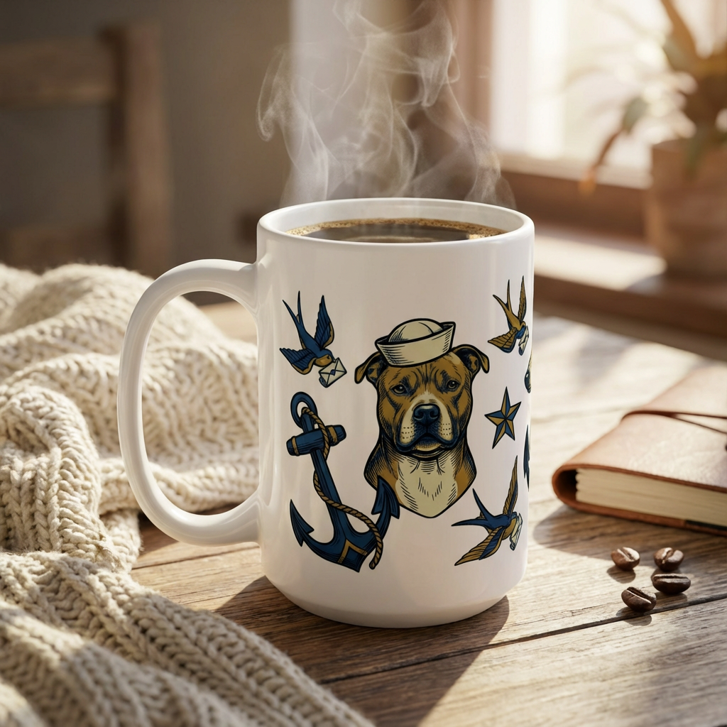 Tattoo Flash Pups - Sailor Pups 15oz Mug