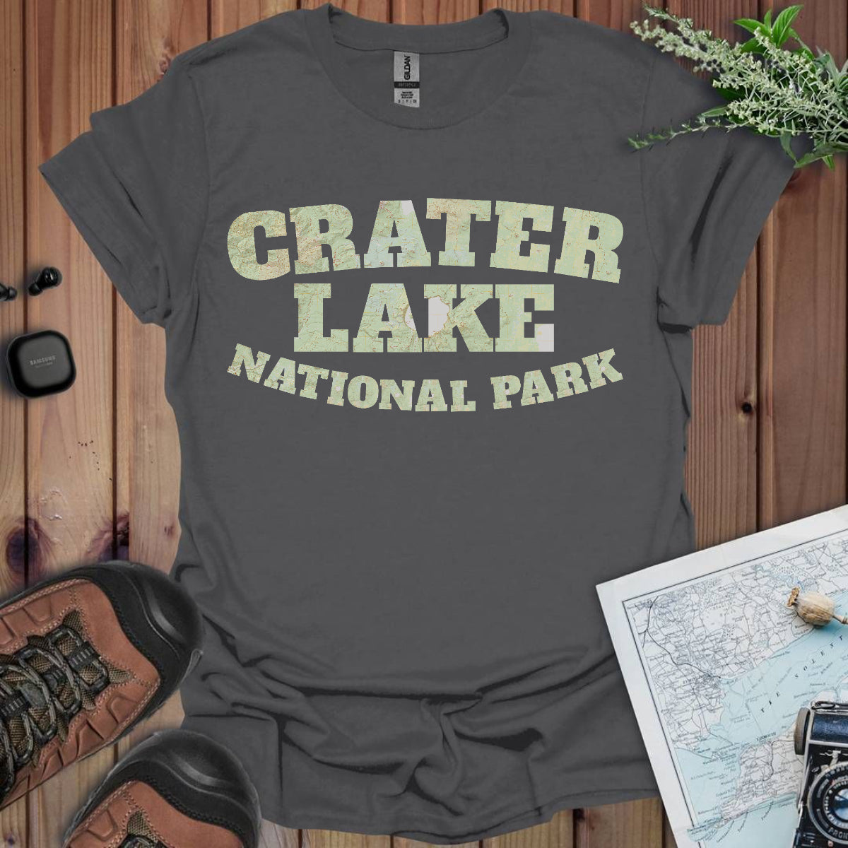 Crater Lake Topographic Map National Park Unisex Fit Soft T-Shirt