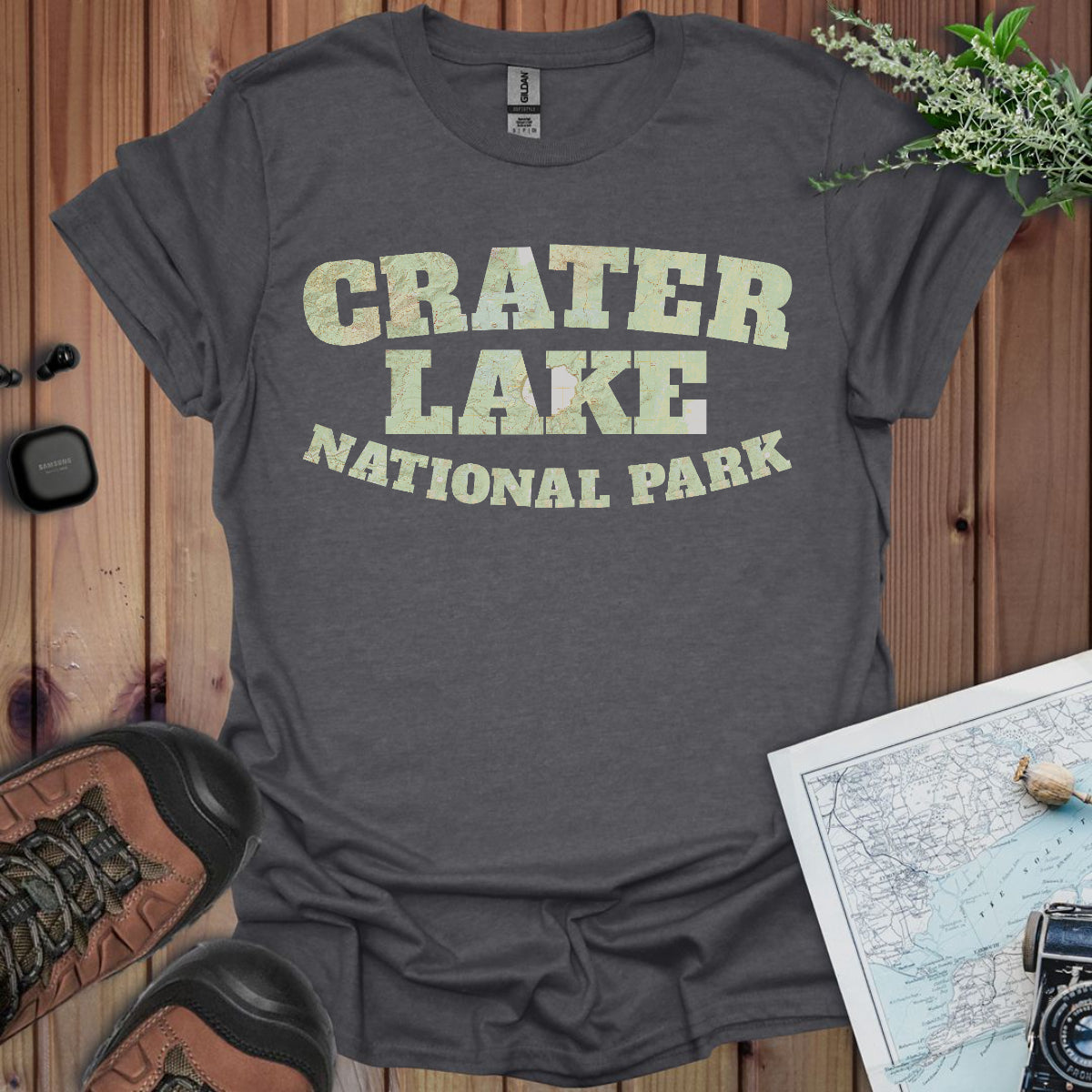 Crater Lake Topographic Map National Park Unisex Fit Soft T-Shirt