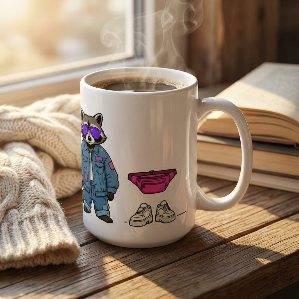 Thrift Haul Raccoons - Denim Tuxedo - 15oz Mug