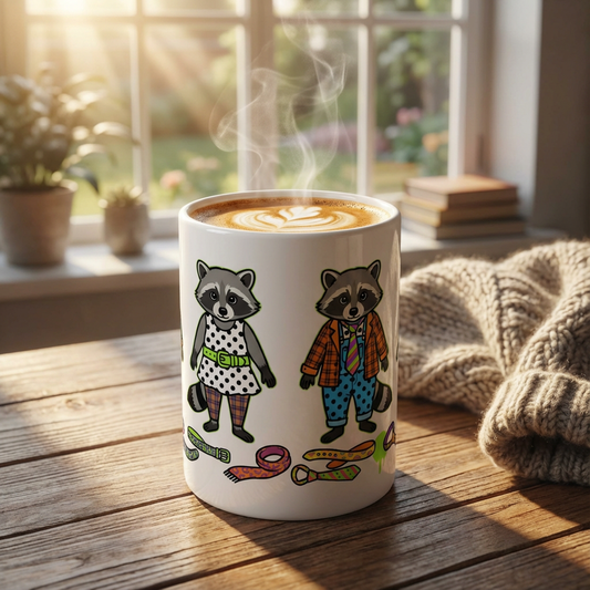 Thrift Haul Raccoons - Pattern Clash - 15oz Mug