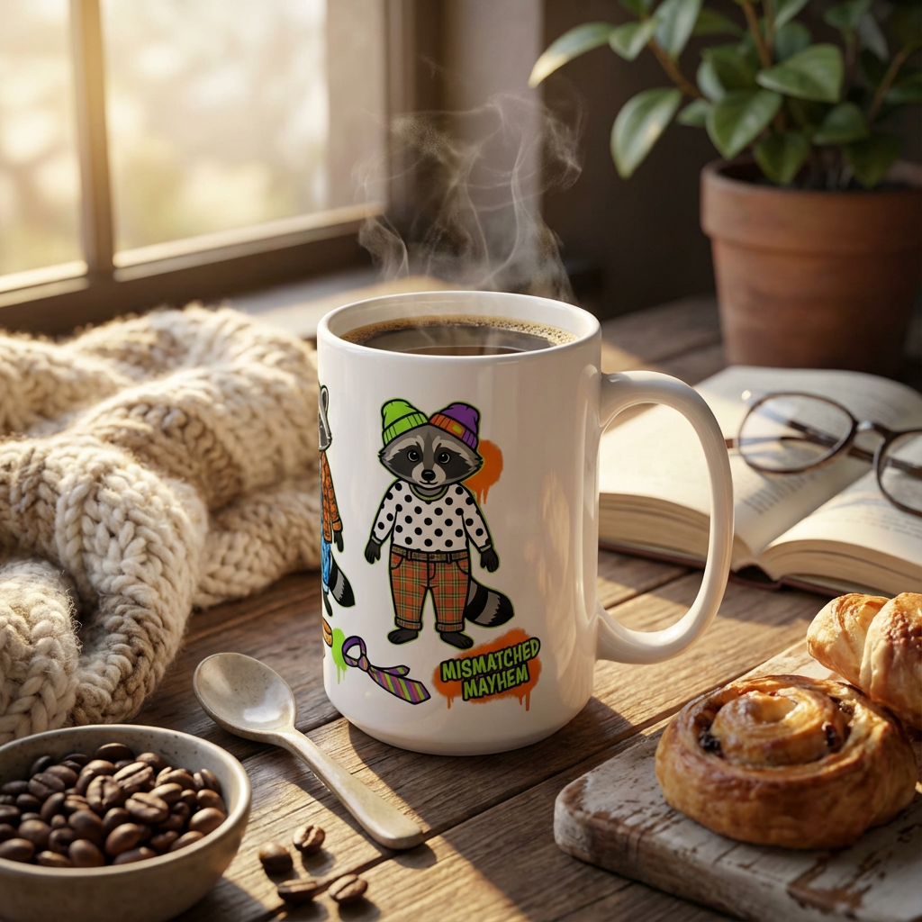Thrift Haul Raccoons - Pattern Clash - 15oz Mug