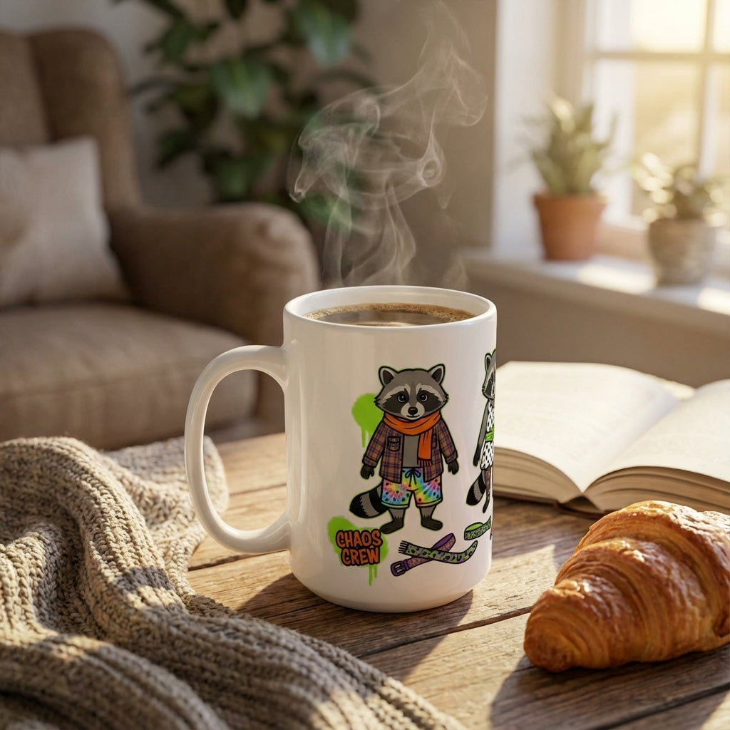 Thrift Haul Raccoons - Pattern Clash - 15oz Mug