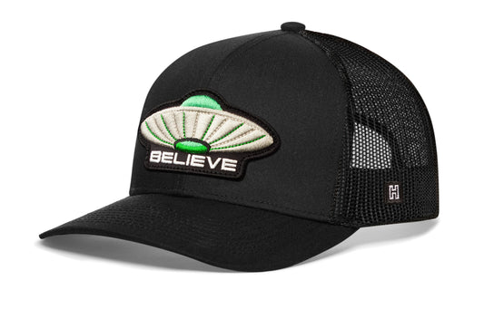 Believe Trucker Hat  |  Black Alien UAP Snapback