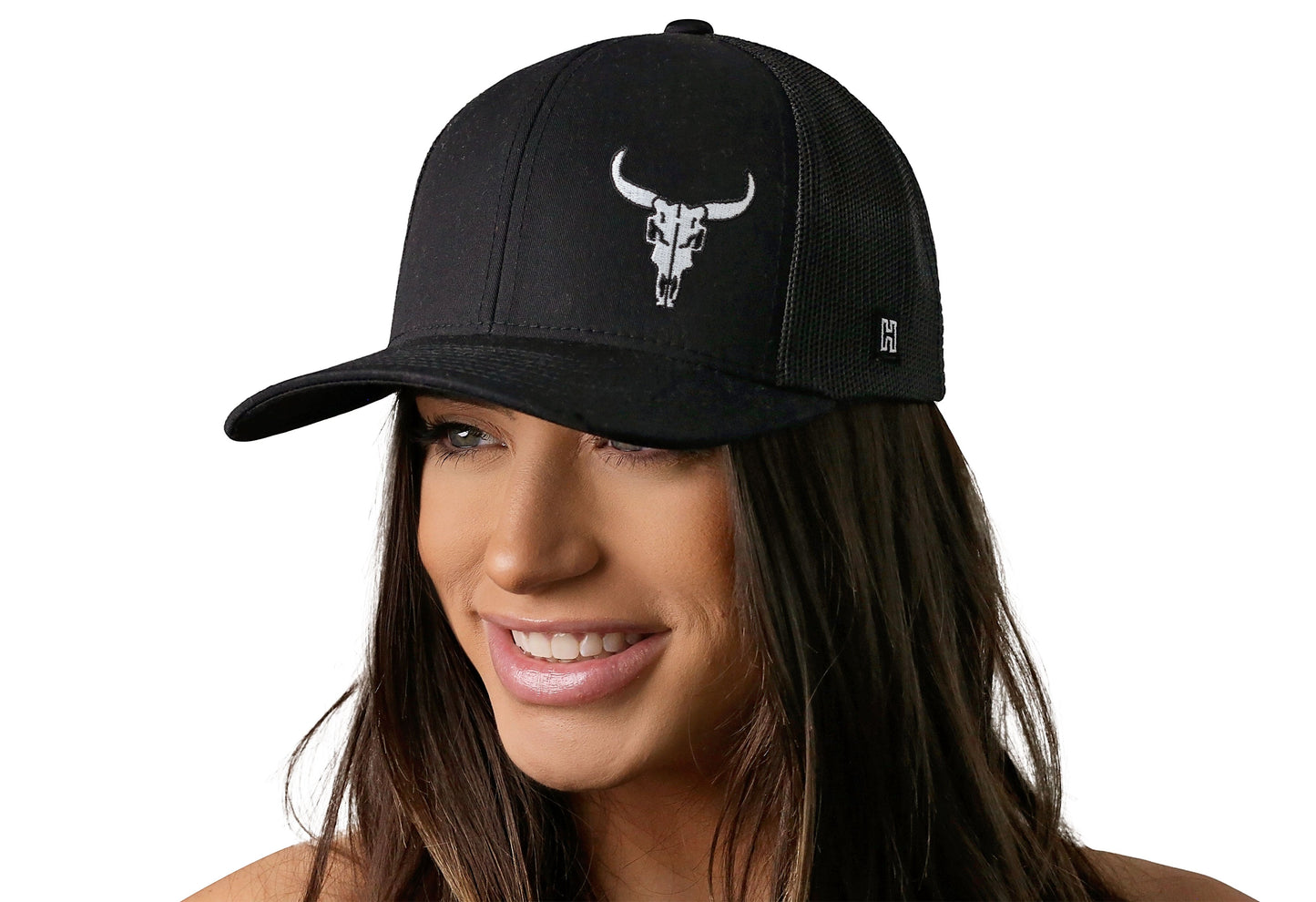 Bull Skull Trucker Hat  |  Black Bull Skull Snapback