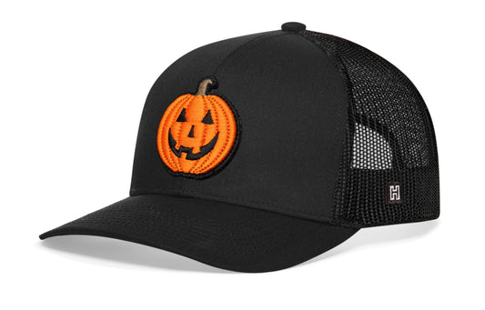 Jack-O-Lantern Trucker Hat Trucker Hat  |  Black Pumpkin Snapback