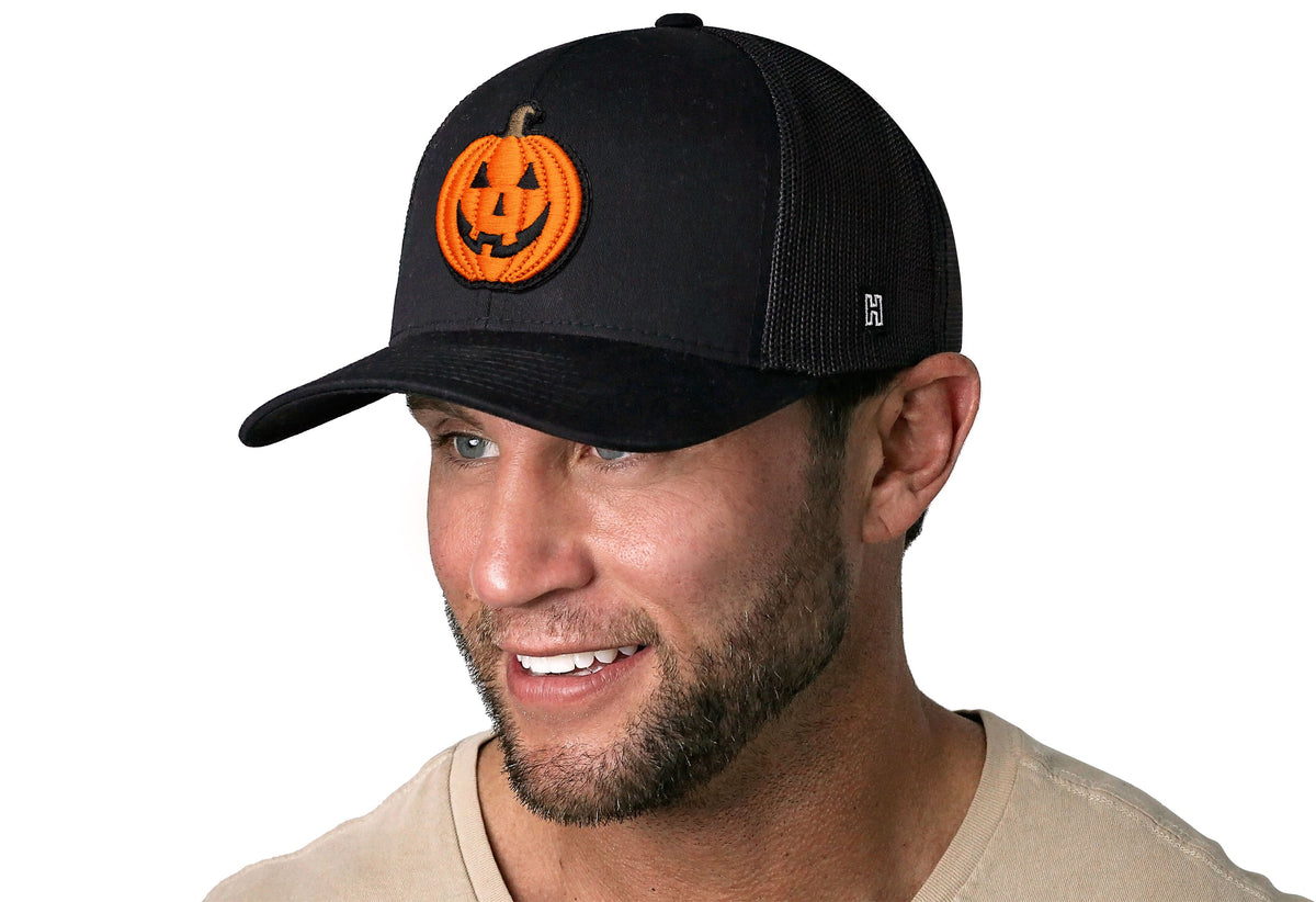 Jack-O-Lantern Trucker Hat Trucker Hat  |  Black Pumpkin Snapback