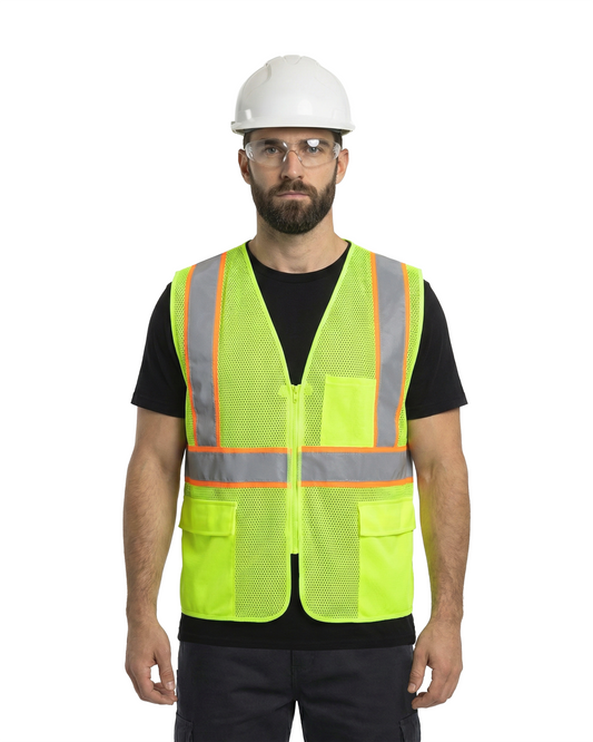 Kiwi High Visibility ANSI/ISEA 107-2020, Type R, Class 2 Contrast Trimmed Neon Safety Vest [R70100]