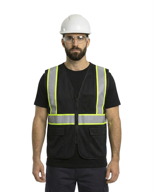 Kiwi High Visibility ANSI/ISEA 107-2020 Reflector Contrast Trimmed Black Safety Vest [R70200]