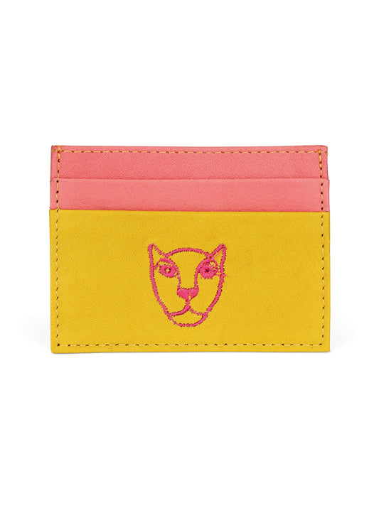 JAGUAR LEATHER CARD HOLDER WALLET // YELLOW + PINK