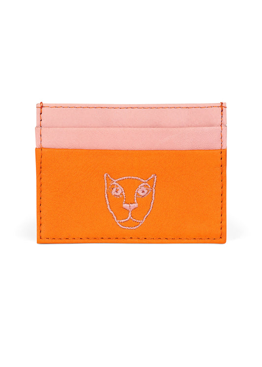 JAGUAR LEATHER CARD HOLDER WALLET // PINK + ORANGE