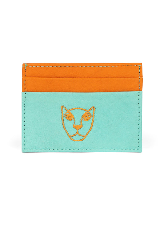 JAGUAR LEATHER CARD HOLDER WALLET // ORANGE AND MINT