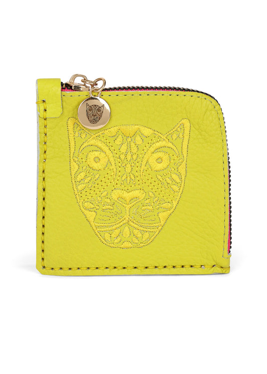 JAGUAR EMBROIDERED ZIP AROUND WALLET // YELLOW