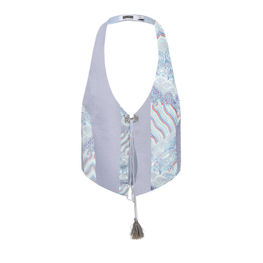 Bei Tie Front Patchwork Vest