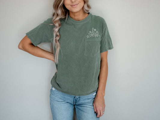 Wildflowers Comfort Colors Pocket T Shirt | Nature, Camping, Plant (new)