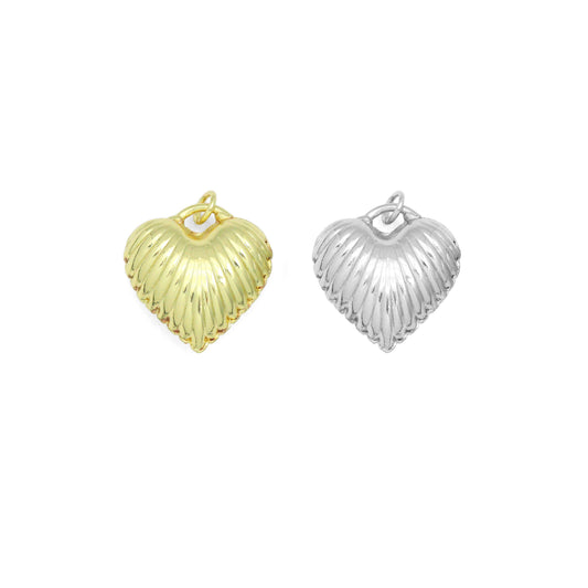 Gold Silver Puffy Radical Line Heart Pendant charm, Sku#Y1060