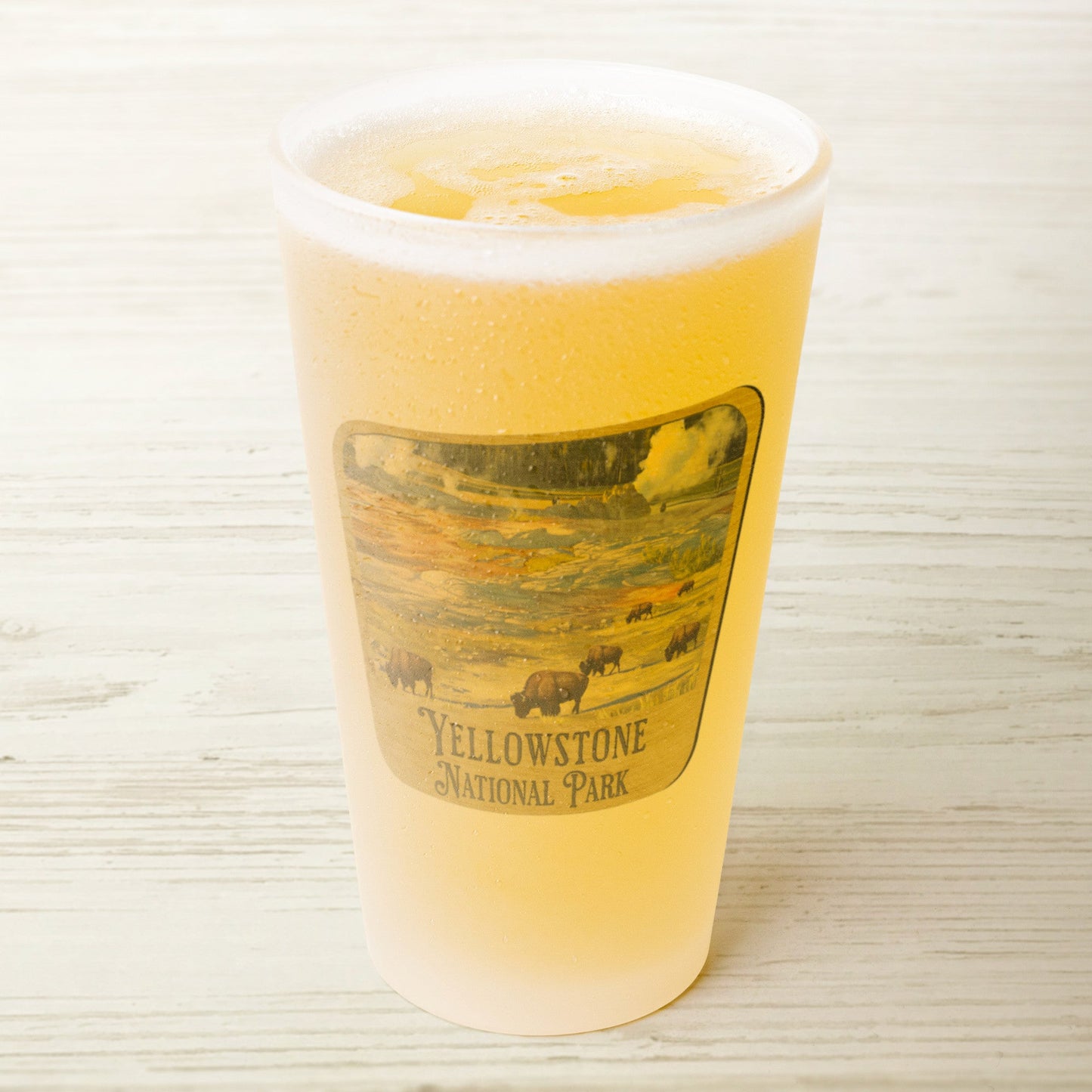 Yellowstone National Park Frosted Pint Glass Wood Sign