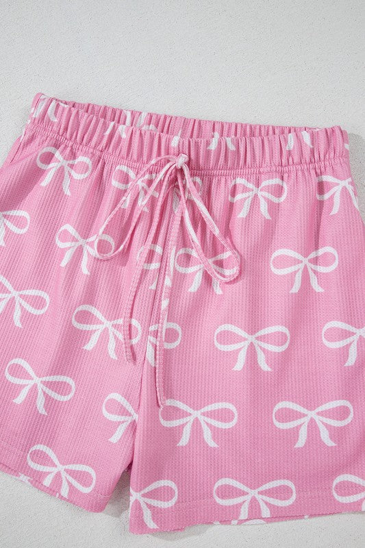 Bow Waffle Knit T-Shirt and Shorts Set
