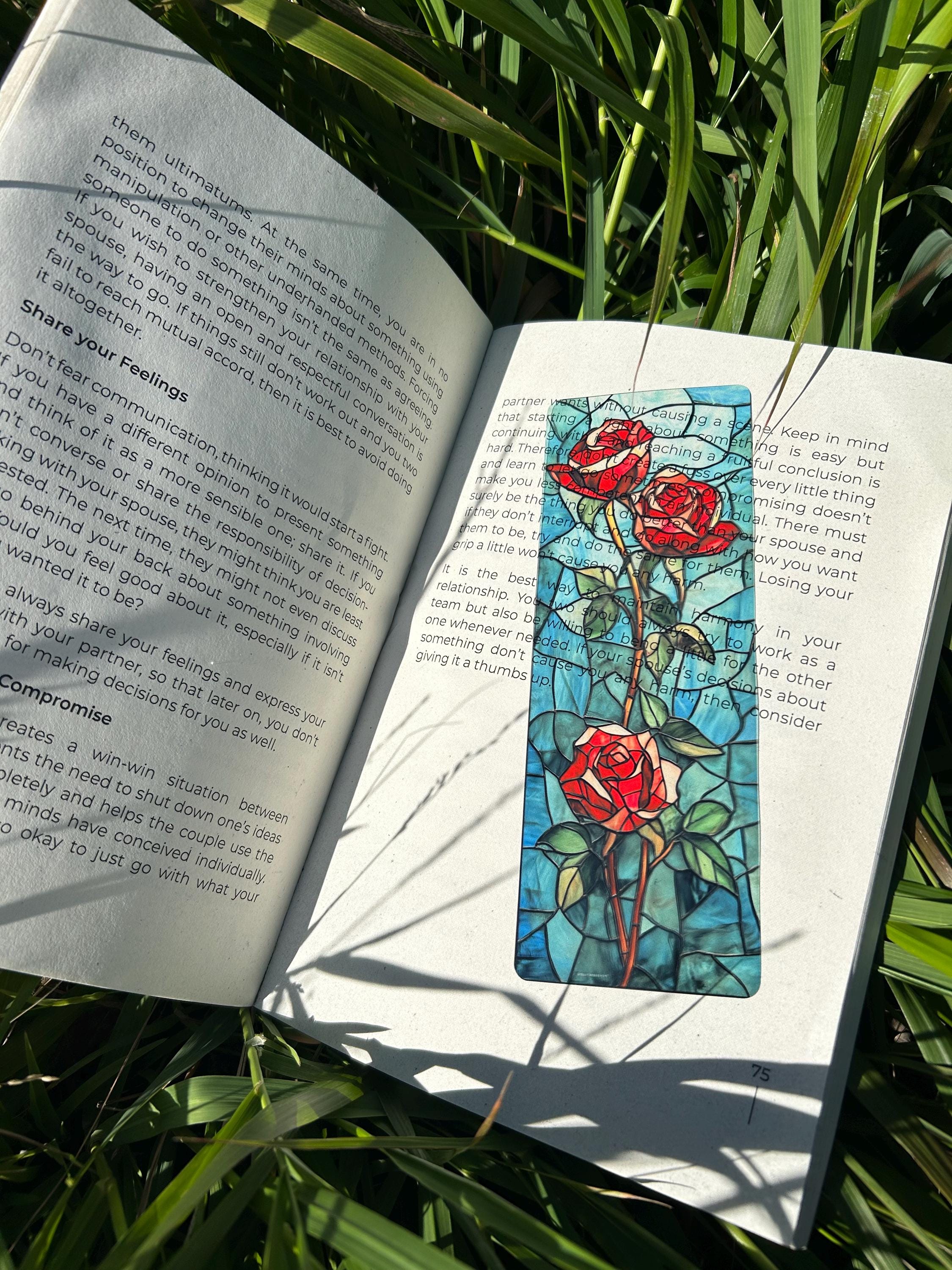 Red Rose Stained Glass Bookmark – Elegant Floral Bookmark, Gothic Vict ...