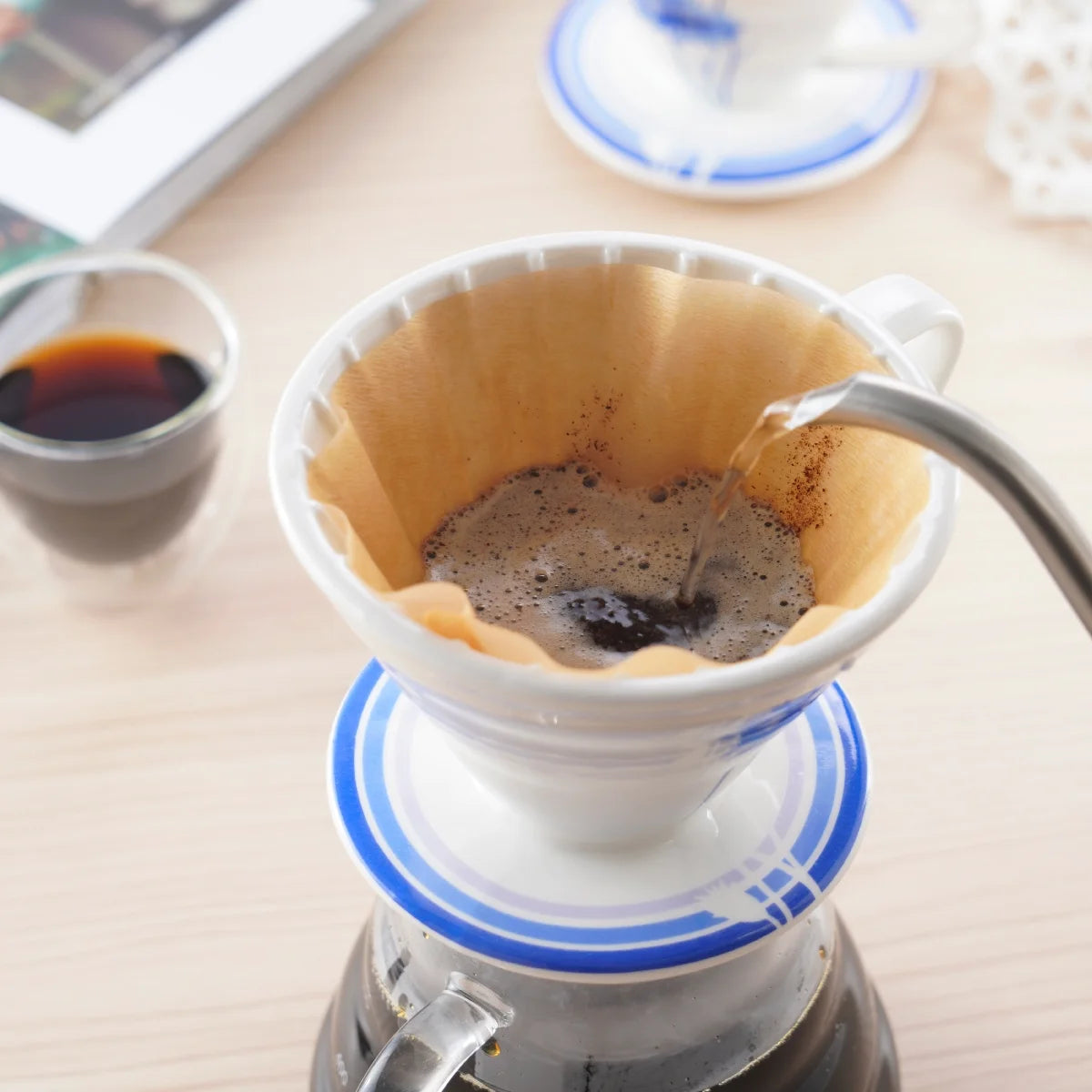 BLUE BREW Ceramic Pour Over Coffee Dripper & Borosilicate Glass Server Set – Premium Single-Serve Coffee Maker with Heat-Resistant Carafe