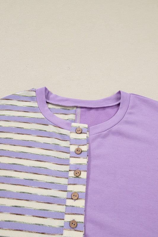 Plus Size Stripe Patchwork Drop Shoulder Pullover