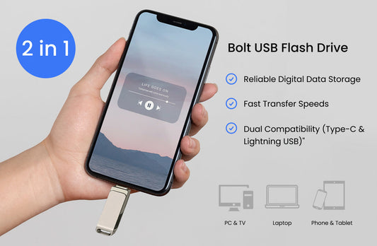 Bolt Dual USB Flash Drive - Type C & Lightning - Apple iPhone Compatible