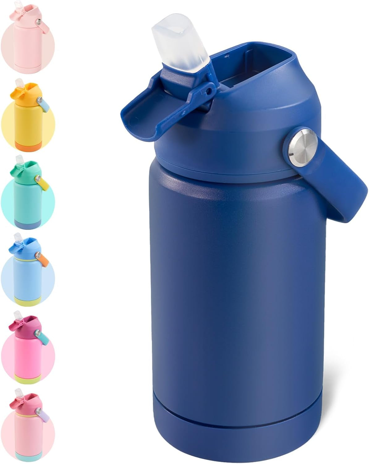 12Oz Kids Water Bottle, Stainless Steel Insulated Water Bottle for Kids, Toddler Cup with Straws Leak-Proof, Kids Water Bottles for School Boys Girls, BPA Free, Blue
