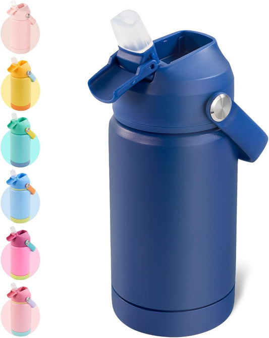 12Oz Kids Water Bottle, Stainless Steel Insulated Water Bottle for Kids, Toddler Cup with Straws Leak-Proof, Kids Water Bottles for School Boys Girls, BPA Free, Blue