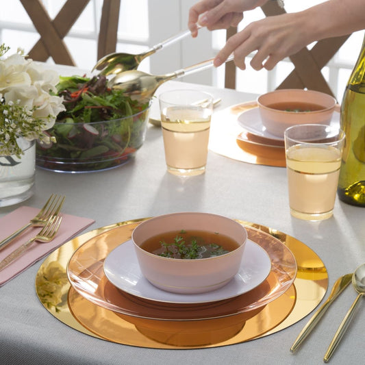 14 Oz. Round Blush Pink and Gold Plastic Soup Bowls | 10 Pack