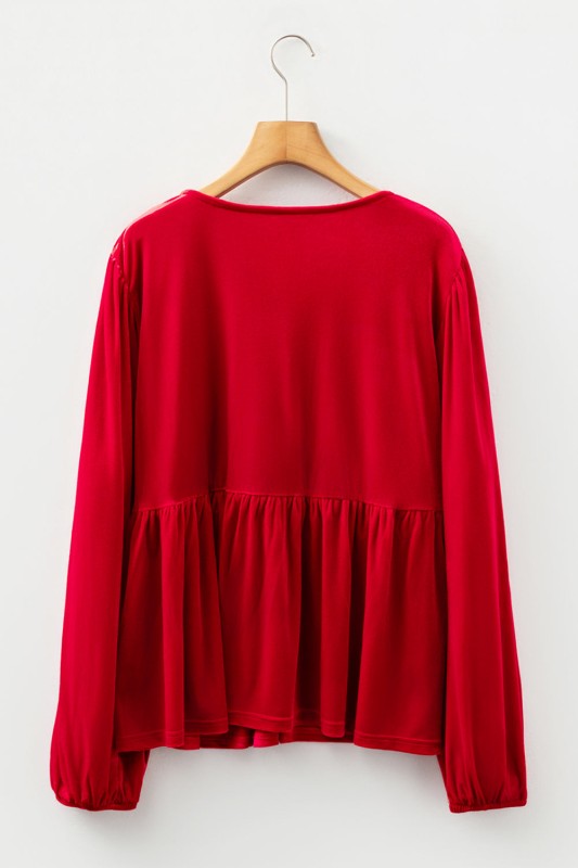 Plus Size Velvet Tie Front Peplum Blouse