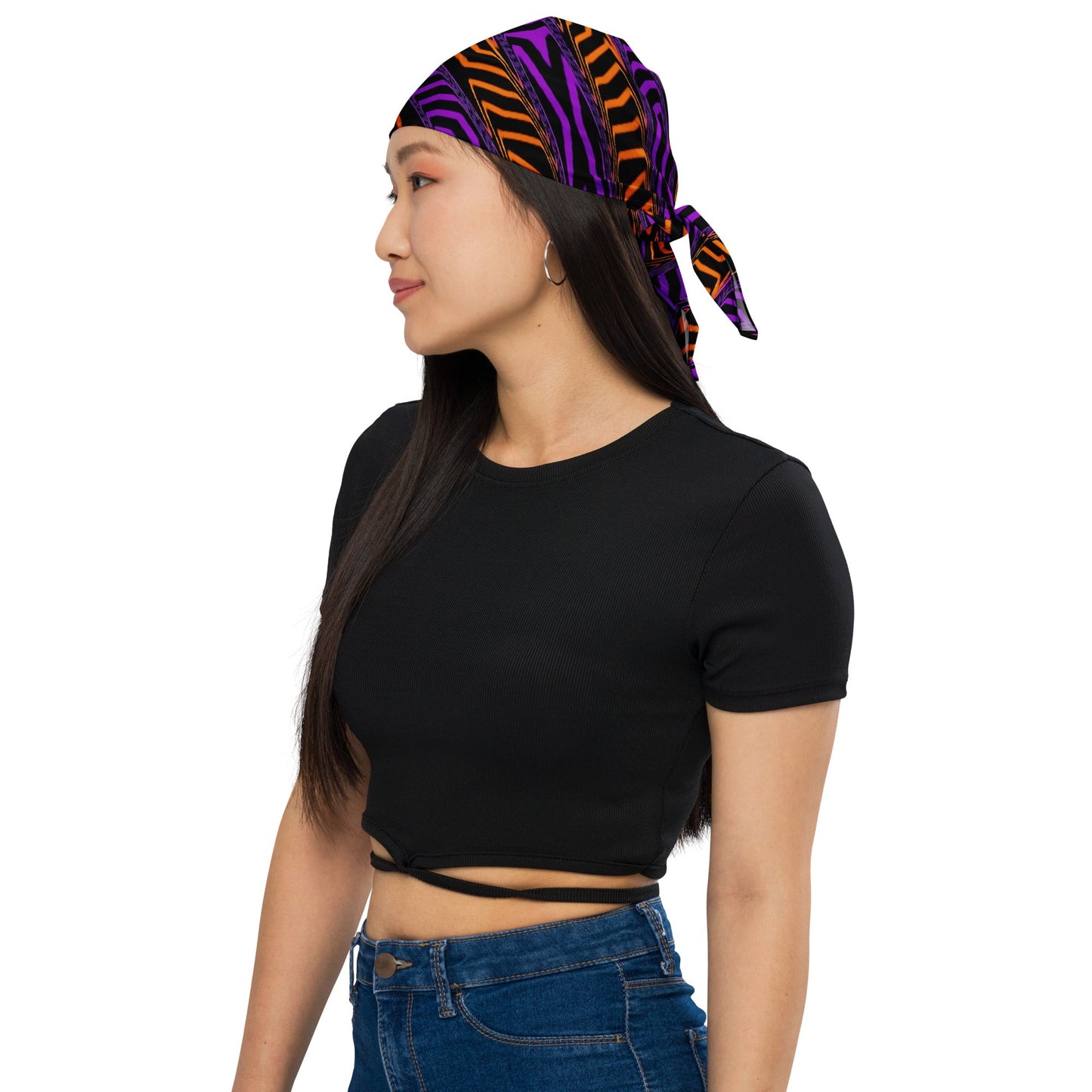 Orange and Purple Spooky Stripes Rave Bandana