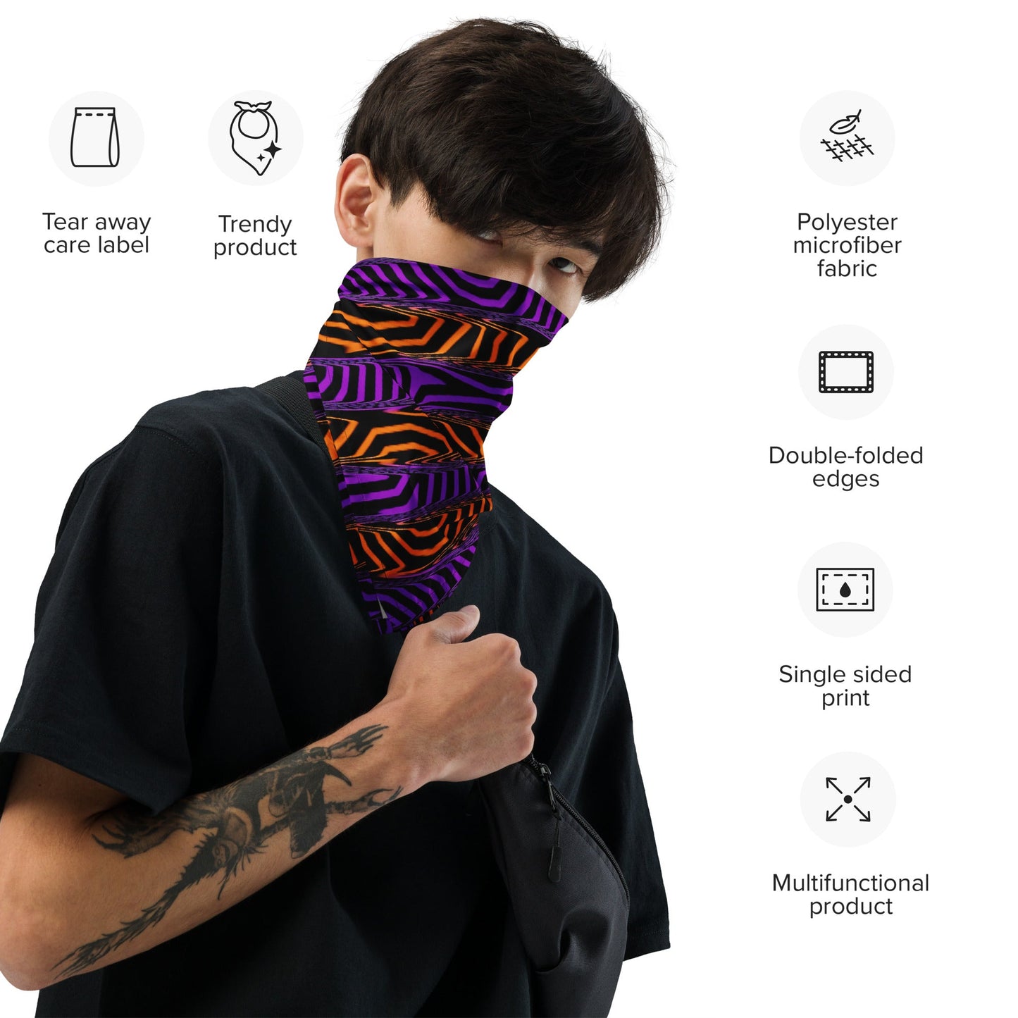 Orange and Purple Spooky Stripes Rave Bandana