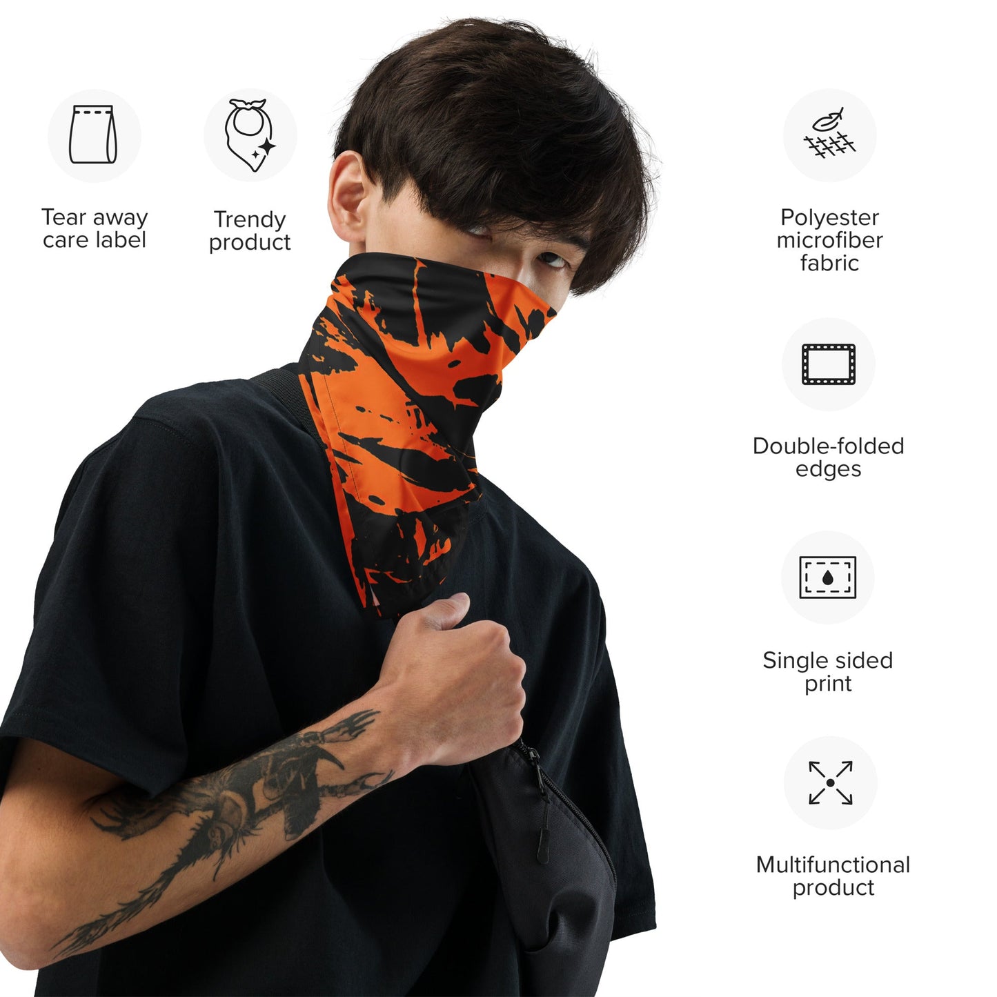 Black and Orange Spooky Paint Splatter Graffiti Rave Bandana