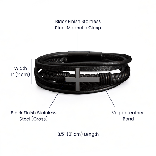 Men's Cross Bracelet – Braided Leather Faith Bracelet with Stainless Steel Cross Clasp