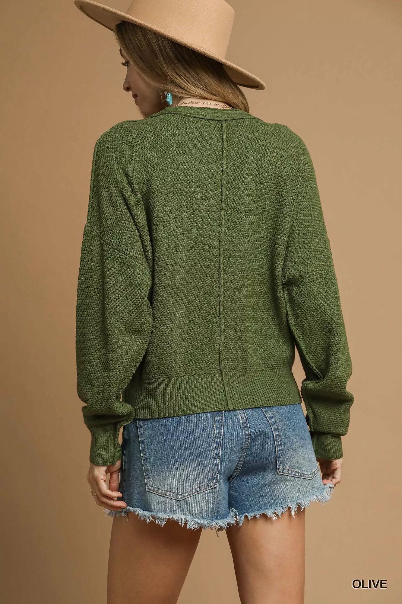Umgee Chunky Cable Knit V-Neck Button-Up Cardigan