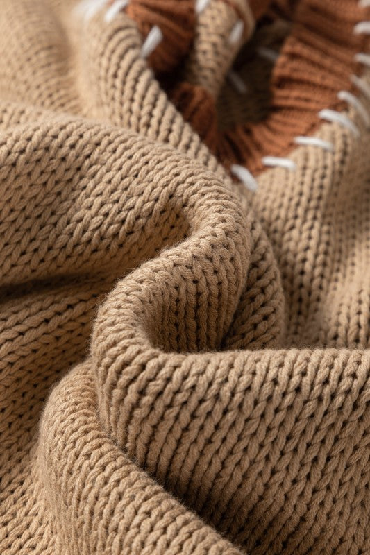 Plus Size Colorblock Knit Contrast Stitch Sweater