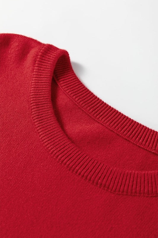 Solid Pearl Embellished Ruffle Sleeve Sweater