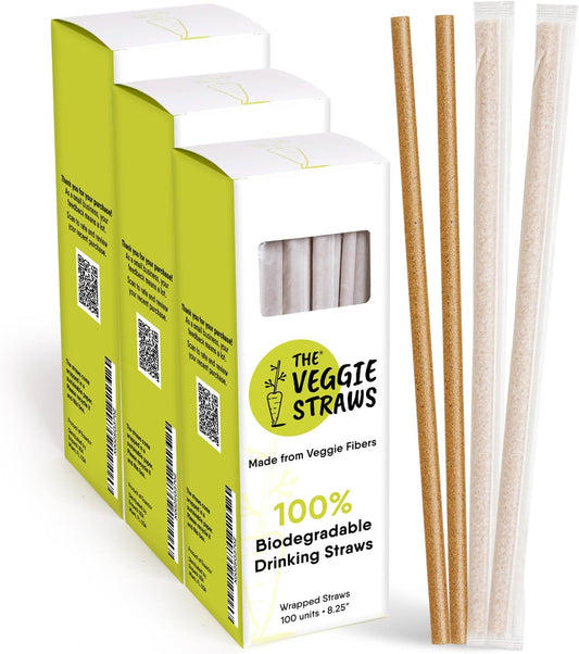 300 Individually Wrapped Eco-Friendly Drinking Straws, 8.25" Long, 6mm Diameter