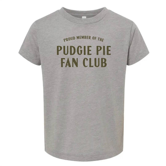 Pudgie Pie Fan Club Toddler Tee. Heather Stone.