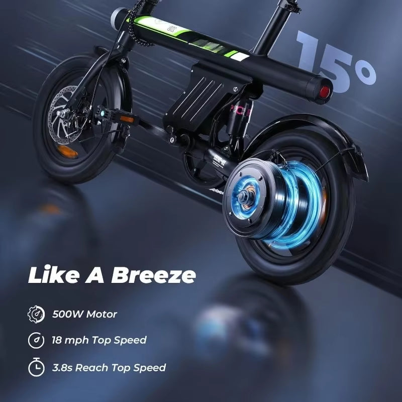 Authenticity Guarantee.Adult Electric Bike 500W Motor, 20 Mph Folding Electric Bike, 14 Inch Adult Electric Bikeusa