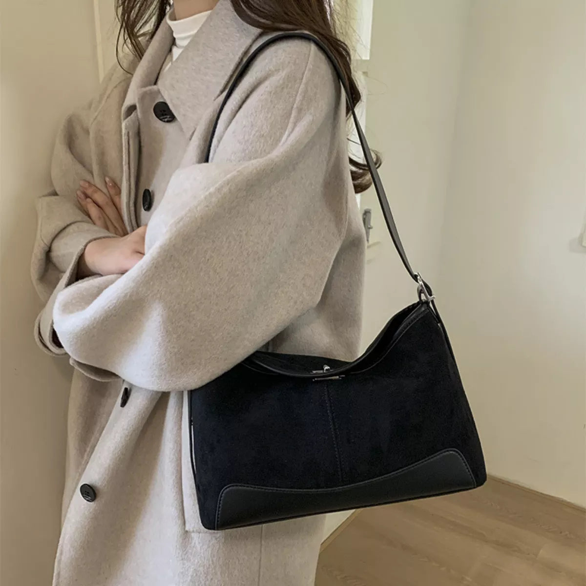 Suede Crossbody Bag with Adjustable Strap