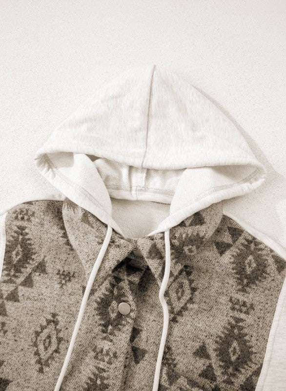 Western Aztec Colorblock Hooded Shacket