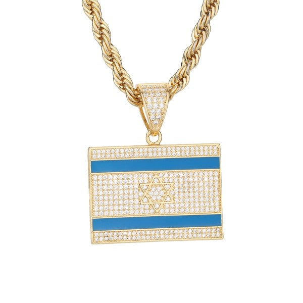 Israel Flag Gold/Crystal Necklace - Limited Editio
