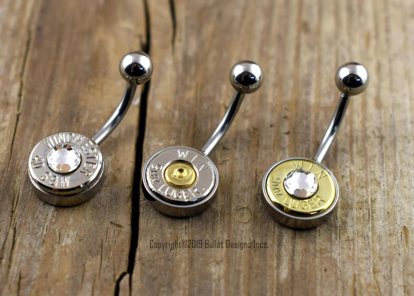 Bullet Belly Ring, 9mm, 40 Cal, 38 Sp. 357 Mag, NON-DANGLE